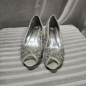 Embellished Silver Peep-Toe Heels